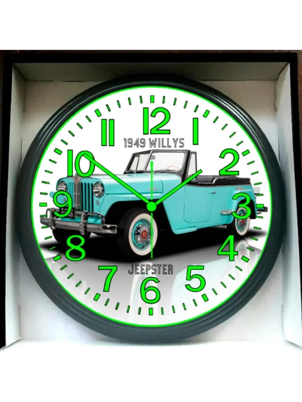 1949 Willys Jeepster Glow In The Dark Wall Clock New!